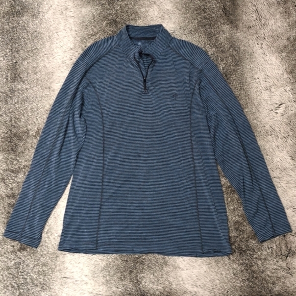 Coolibar Merino Wool Long Sleeve Stripe Quarter Zip Men's Large UPF 50+ - Picture 1 of 6